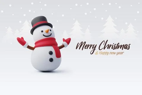 3d Vector Cute Snowman, Merry Christmas Snowman or New Year greeting concept. Stock Illustration