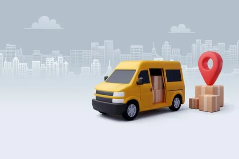 3d Vector Delivery Van with Box cargo, Delivery and online shopping concept. Stock Illustration
