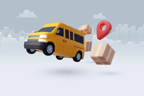 3d Vector Delivery Van with Box cargo, Delivery and online shopping concept. Stock Illustration