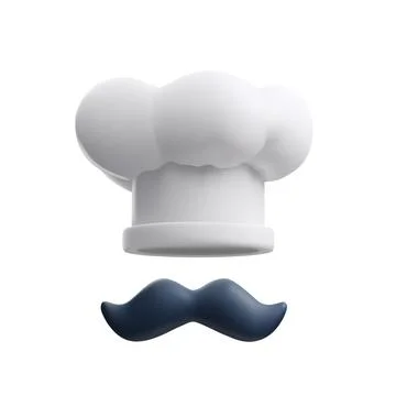 3D vector design of chef hat and mustache on isolated background. Stock Illustration