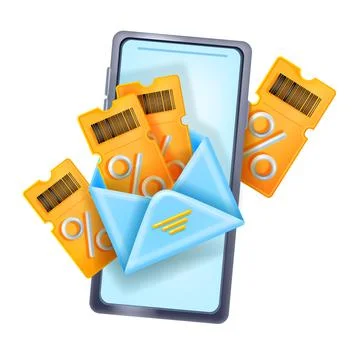 3D vector discount coupon illustration, voucher gift prize icon, smartphone Stock Illustration