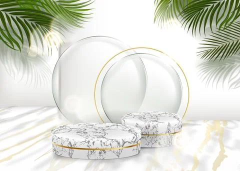 3d vector display. White marble cylinder podium in white background. Stock Illustration