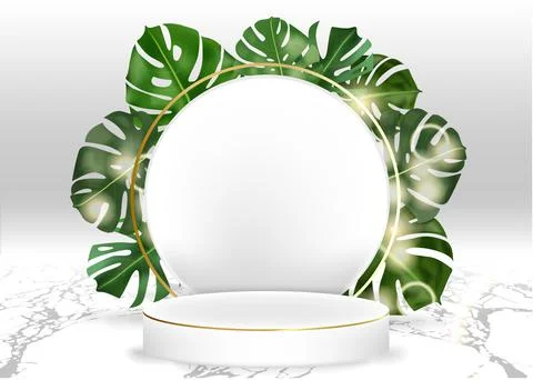 3d vector display. White marble cylinder podium in white background. Stock Illustration