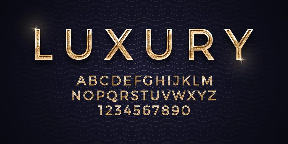 3D Vector Elegant Luxury Golden Font On Deep Blue Abstract Background Stock Illustration