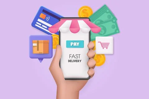 3d Vector elements, shopping on internet concept. Stock Illustration