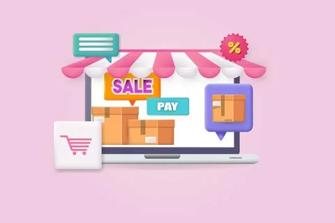 3d Vector elements, shopping on internet concept. Illustrazione stock