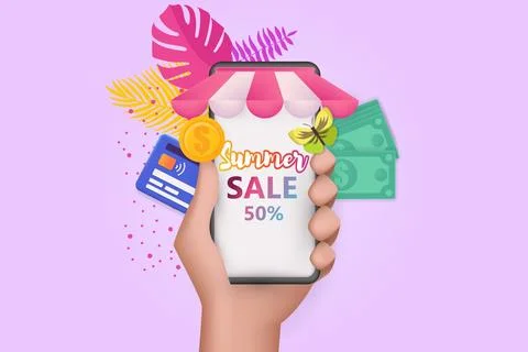 3d Vector elements, shopping on internet concept. Stock Illustration