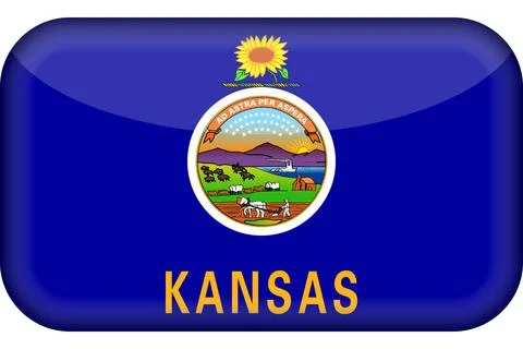 3D Vector Flag of Kansas, USA, Isolated on Transparent Background Stock Illustration