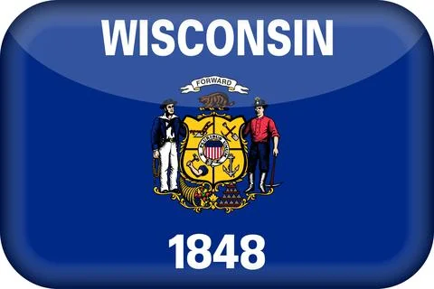 3D Vector Flag of Wisconsin, USA, Isolated on White Background Stock Illustration