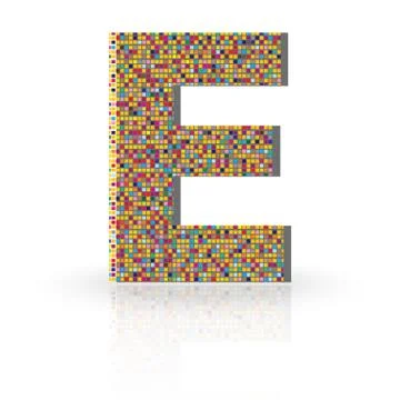 3D Vector Font with Reflection Alphabet Letter E Stock Illustration