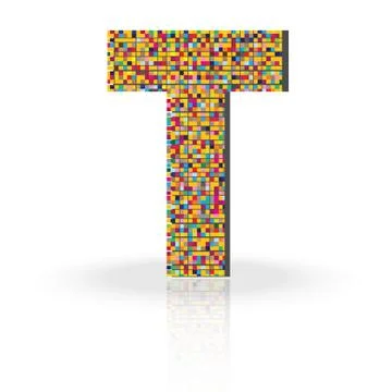 3D Vector Font with Reflection Alphabet Letter T Stock Illustration