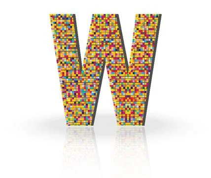 3D Vector Font with Reflection Alphabet Letter W Stock Illustration
