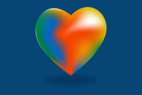 3D vector form of heart in rainbow heat map colors gradient on blue background Stock Illustration