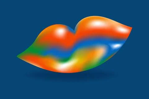 3D vector form of lips in rainbow heat map colors gradient on blue background Stock Illustration