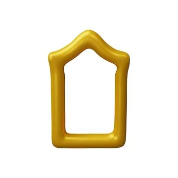 3D vector frame in Arabic style, golden shiny window, vintage yellow arch border Stock Illustration