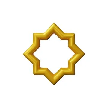 3D vector frame in Arabic style, golden shiny window star silhouette, yellow Stock Illustration