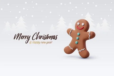 3d Vector Gingerbread man, Merry Christmas cookie or New Year greeting. Stock Illustration