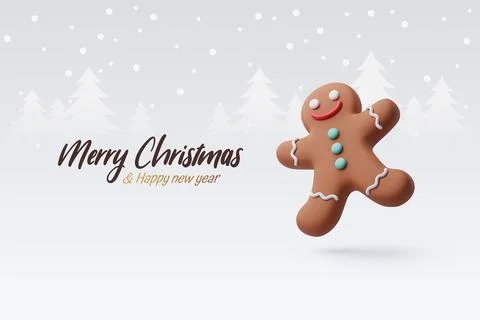 3d Vector Gingerbread man, Merry Christmas cookie or New Year greeting. Stock Illustration