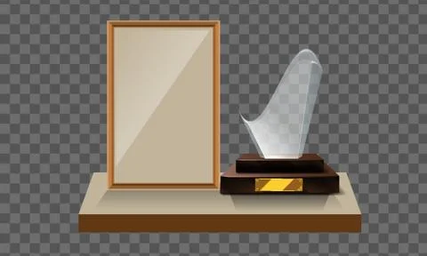 3d Vector glass ptrophy with base and blank frame for copyspace front view Illustrazione stock