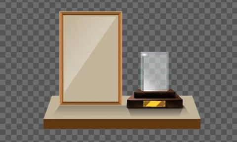 3d Vector glass ptrophy with base and blank frame for copyspace front view Illustrazione stock