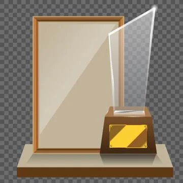 3d Vector glass star trophy with base and blank frame for copyspace front view Stockillustratie