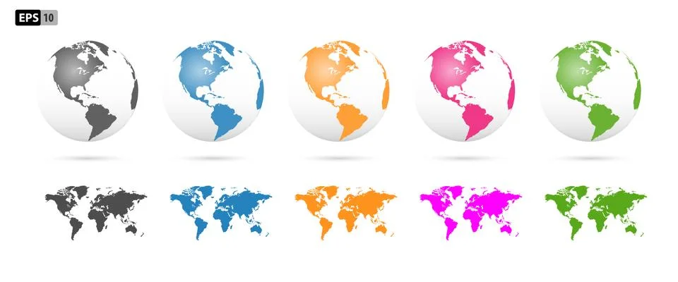 3D Vector Globes with World Maps and continent Stock Illustration