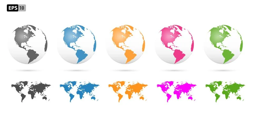 3D Vector Globes with World Maps colored Stock Illustration