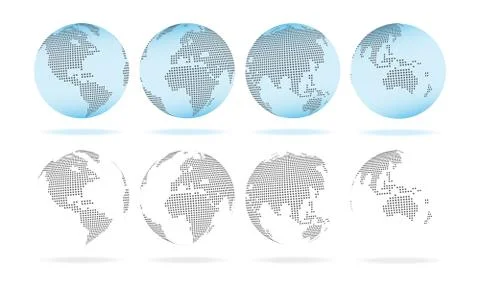 3D Vector Globes with World Maps and continent Stock Illustration