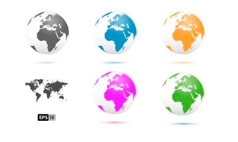 3D Vector Globes with World Maps and continent Stock Illustration