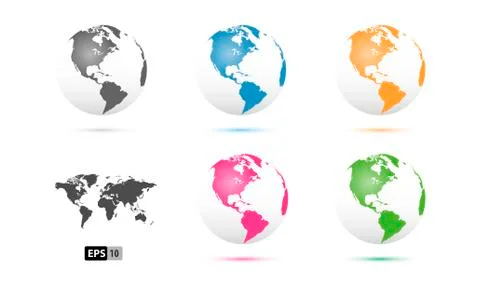 3D Vector Globes with World Maps and continent Stock Illustration
