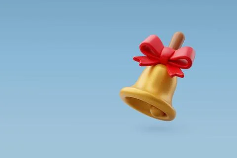 3d Vector Golden bell with a red bow, Merry Christmas and Happy new year. Stock Illustration