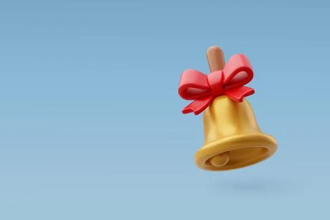 3d Vector Golden bell with a red bow, Merry Christmas and Happy new year Stock Illustration
