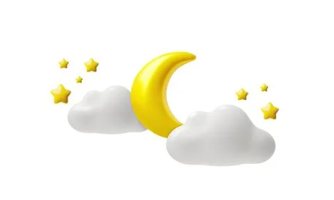 3D vector golden crescent and clouds for children's decor. Stock Illustration