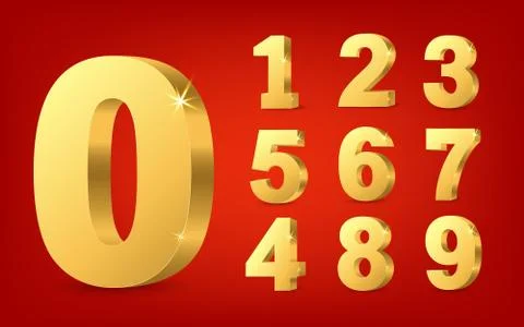 3D vector golden numbers isolated on a red background. Stock Illustration