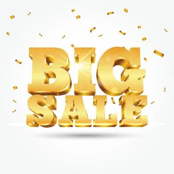 3d vector golden text Big Sale with confetti isolated on white background. Ve Ilustração Stock