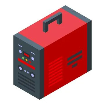 3d vector graphic of a red portable power generator, isometric perspective Illustrazione stock