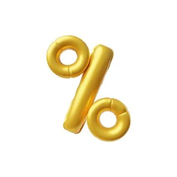 3D vector graphics with a golden balloon in the form of a percentage. Stock Illustration