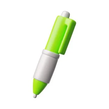 3d vector of green ballpoint pen in cartoon plastic style. Illustrazione stock