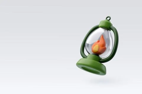 3d Vector Green camping lantern, Travel and camping adventure concept. Stock Illustration