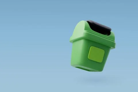 3d Vector Green Trash bin or basket, Recycling icon, Office and Business. Stock Illustration