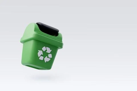 3d Vector Green Trash bin or basket, Recycling icon, Office and Business. Stock Illustration