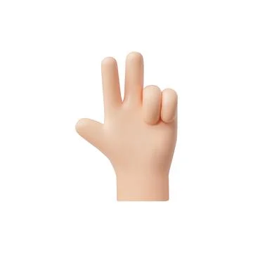 3D vector hand gives a victory sign, an iconic symbol of win on a white Ilustração Stock