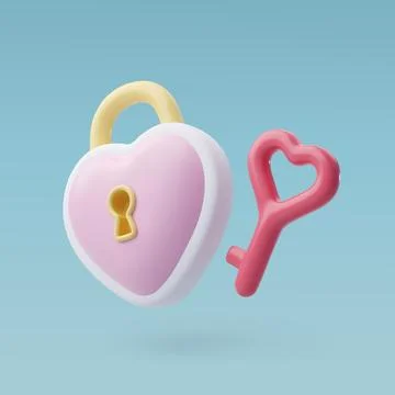 3d Vector Heart Lock with Keyhole, Pink Key. Anniversary, Valentine's Day. Stock Illustration