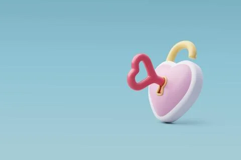 3d Vector Heart Lock with Keyhole, Pink Key. Anniversary, Valentine's Day. Stock Illustration