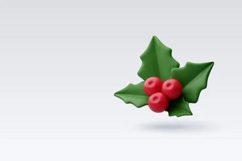 3d Vector Holly Branch with Red Berries Christmas, Merry Christmas. Stock Illustration