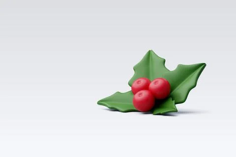3d Vector Holly Branch with Red Berries Christmas, Merry Christmas. Stock Illustration