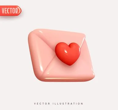 3d vector icon envelope letter, mail letter with red heart. Realistic Element Illustrazione stock