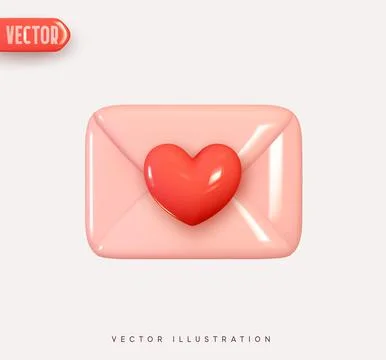 3d vector icon envelope letter, mail letter with red heart. Realistic Element Stock Illustration