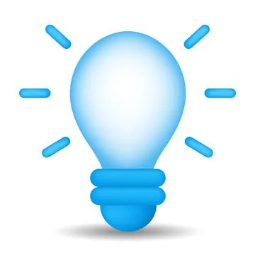 3D vector icon featuring a glowing light bulb with radiant lines Stock Illustration