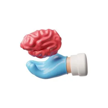 3D vector icon of human hand in blue glove with brain. Stock Illustration
